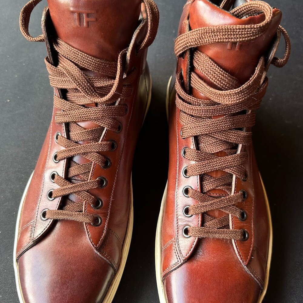Tom Ford Russel Brown High-Top Leather Sneakers – Classic Italian Size 9